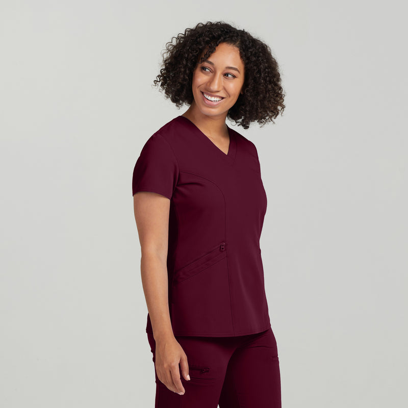 Wine - White Cross V-Tess Women's 3 Pocket V-Neck Scrub Top for Nursing