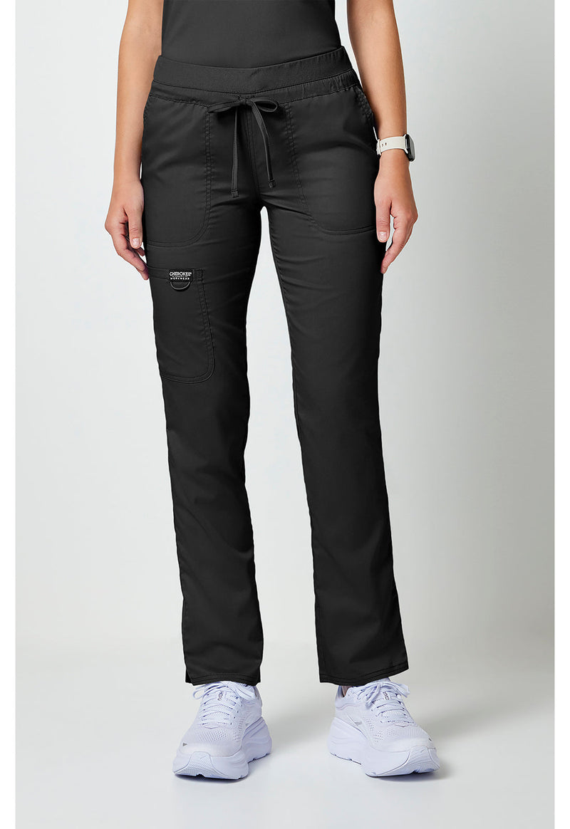 Black - Women's Mid Rise Tapered Leg Drawstring Scrub Pants