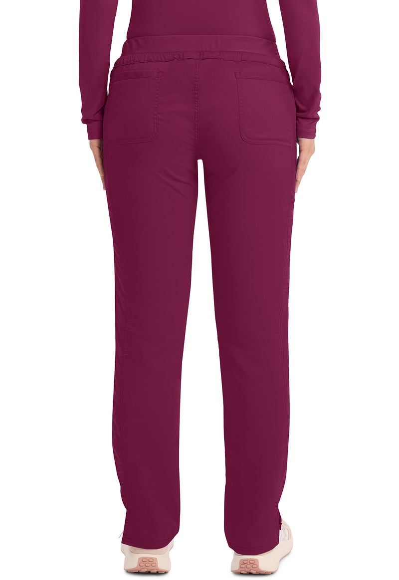 Wine - Women's Mid Rise Tapered Leg Drawstring Scrub Pants – Petite (Back)