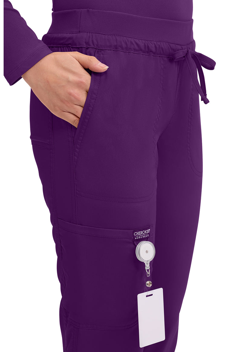 Eggplant - Women's Mid Rise Tapered Leg Drawstring Scrub Pants – Tall (View 2)
