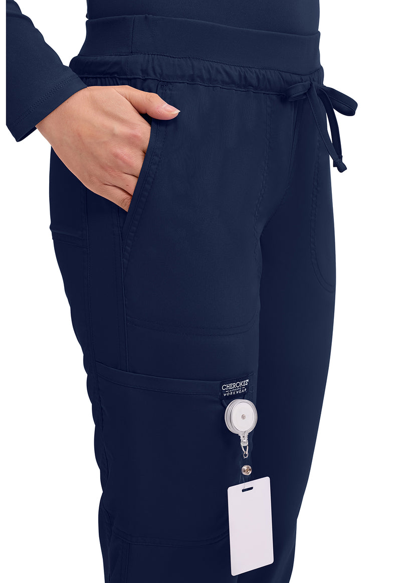 Navy - Women's Mid Rise Tapered Leg Drawstring Scrub Pants – Tall (View 2)
