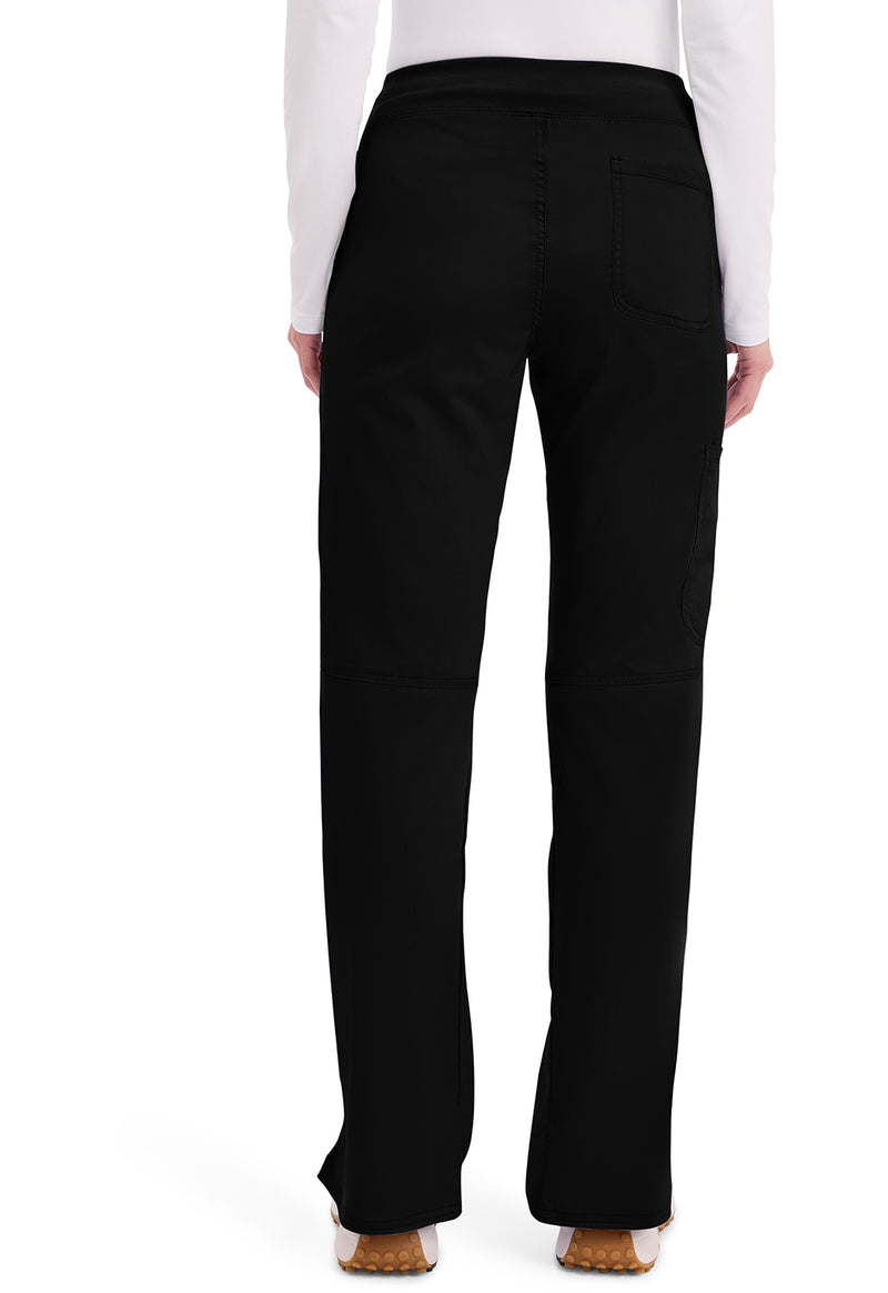 Black - Women's Mid Rise Straight Leg Pull-on Scrub Pants – Petite (Back)