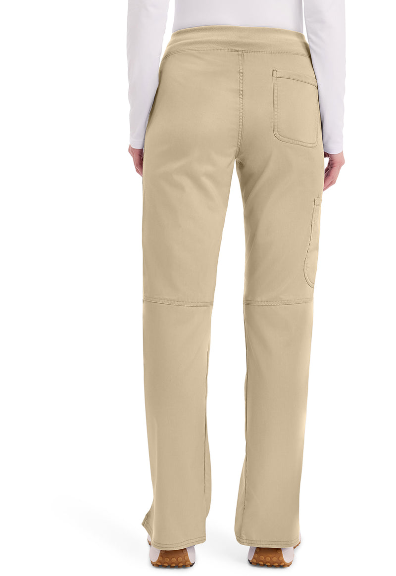 Khaki - Women's Mid Rise Straight Leg Pull-on Scrub Pants – Petite (Back)