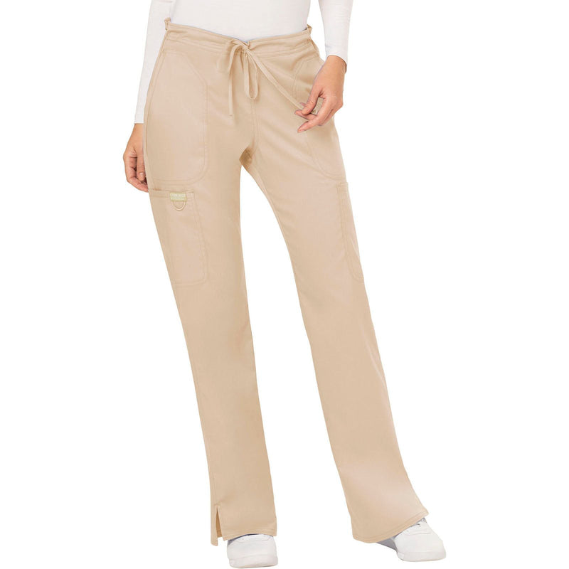 khaki - Mid Rise Moderate Flare Drawstring Pant