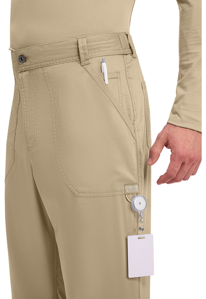 Khaki - Men's Fly Front Scrub Pants – Short (View 2)