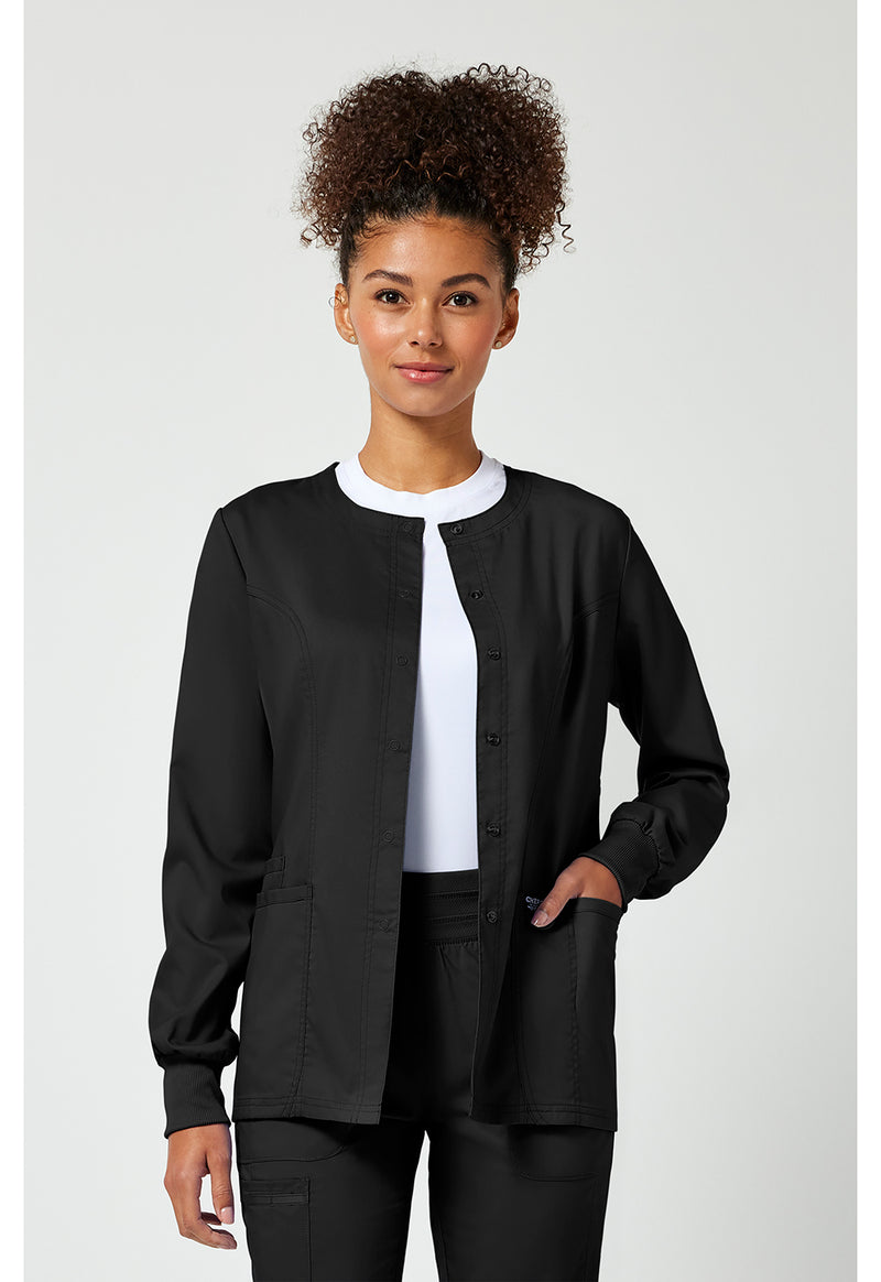 Black - Cherokee WW Revolution Women Scrub Jacket - Front View