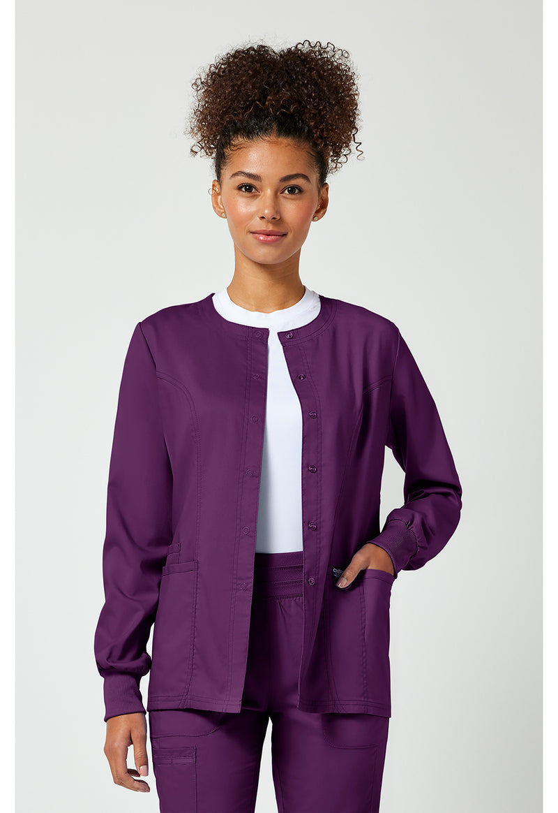 Eggplant - Cherokee WW Revolution Women Scrub Jacket - Front View