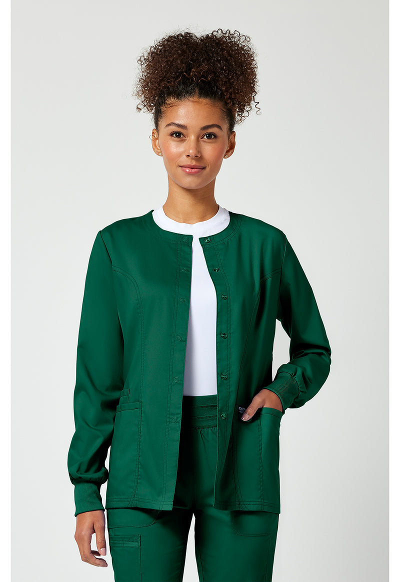 Hunter Green - Cherokee WW Revolution Women Scrub Jacket - Front View