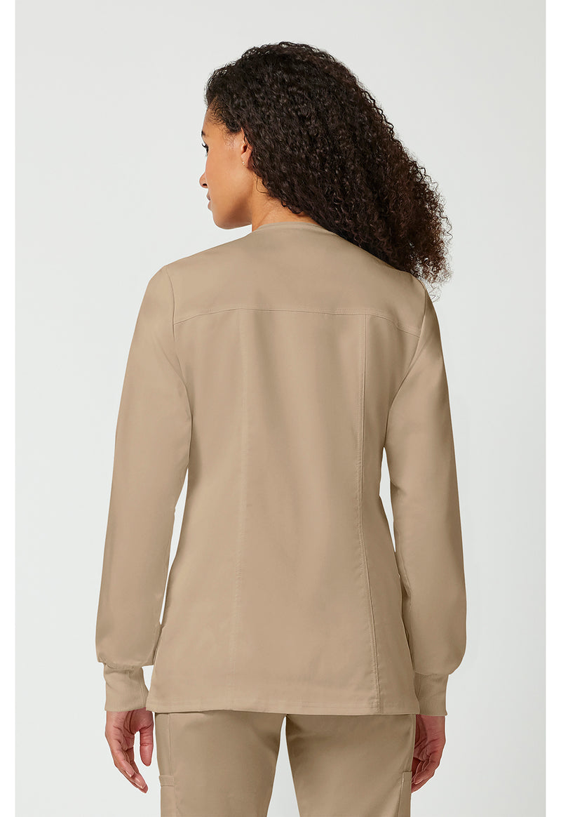 Khaki - Cherokee WW Revolution Women Scrub Jacket - Back View