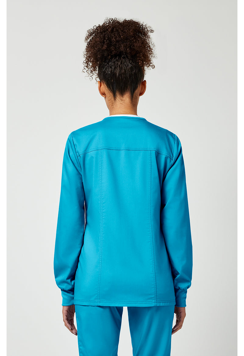 Turquoise - Cherokee WW Revolution Women Scrub Jacket - Back View