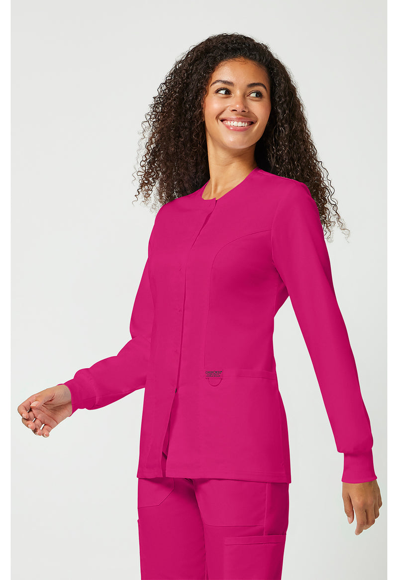 Electric Pink - Cherokee Cherokee WW Revolution Women's Scrub Jacket - Left Side View