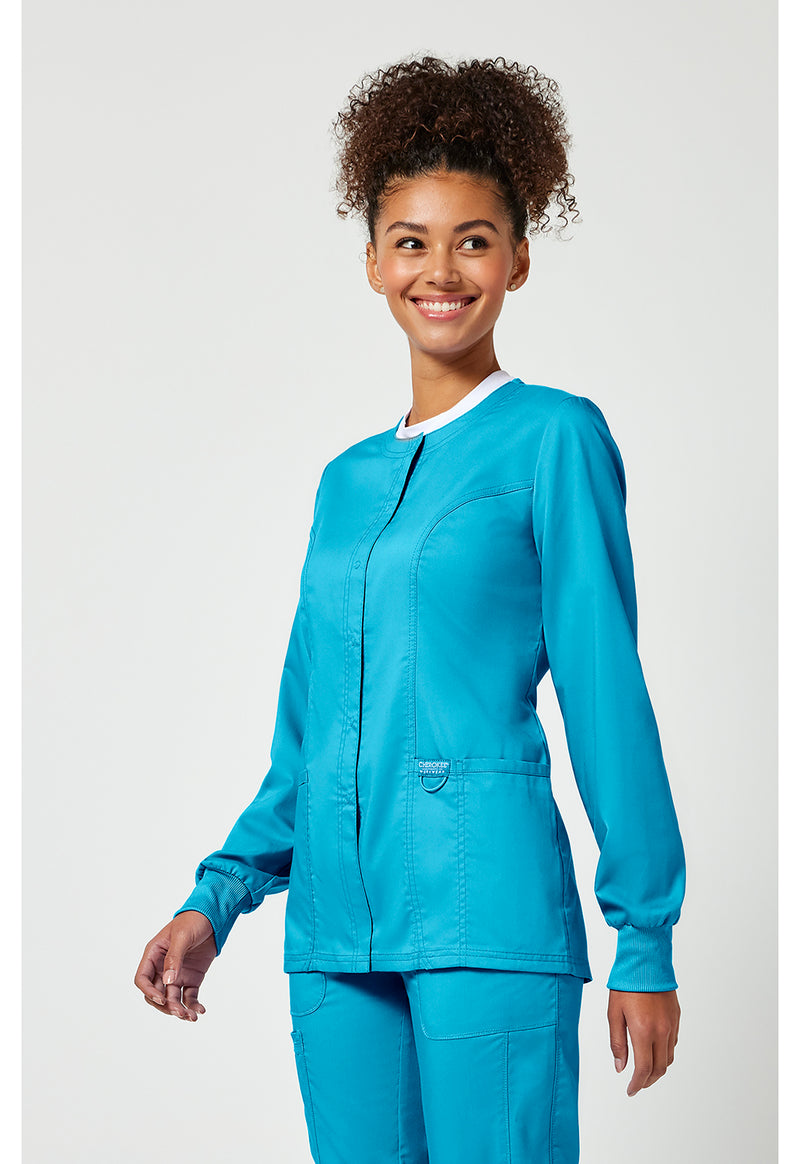 Turquoise - Cherokee Cherokee WW Revolution Women's Scrub Jacket - Left Side View