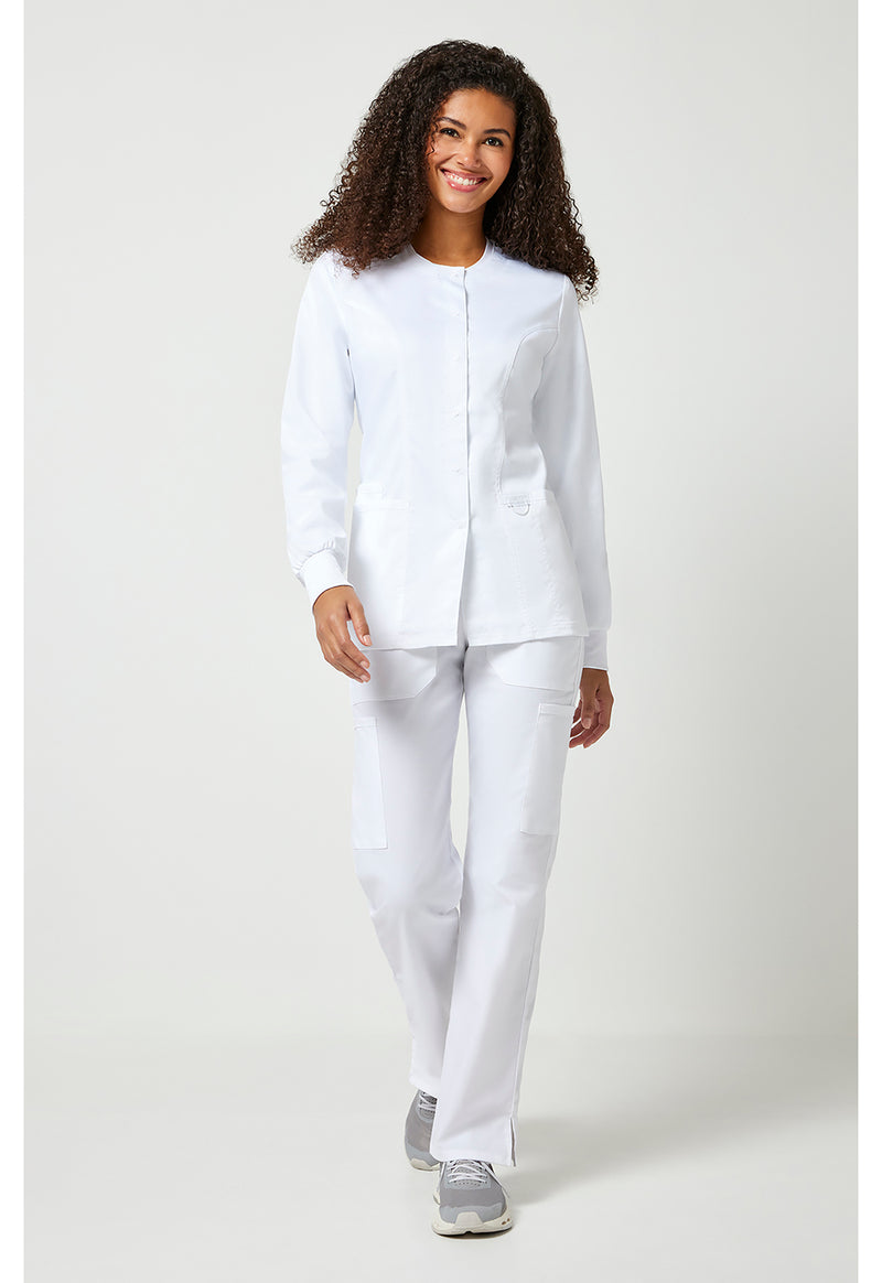 White - Cherokee Cherokee WW Revolution Women's Scrub Jacket - Detail 1 View