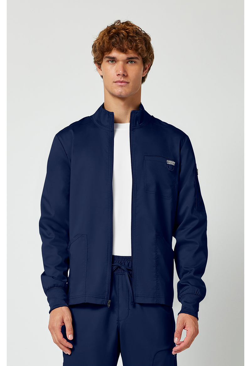 Navy - Cherokee WW Revolution Men's Scrub Jacket - Front View