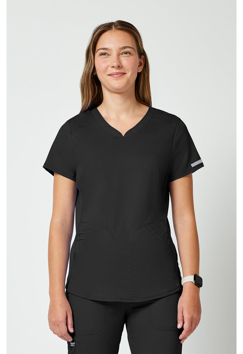 Black - Cherokee WW Revolution Women's Scrub Top - Front View