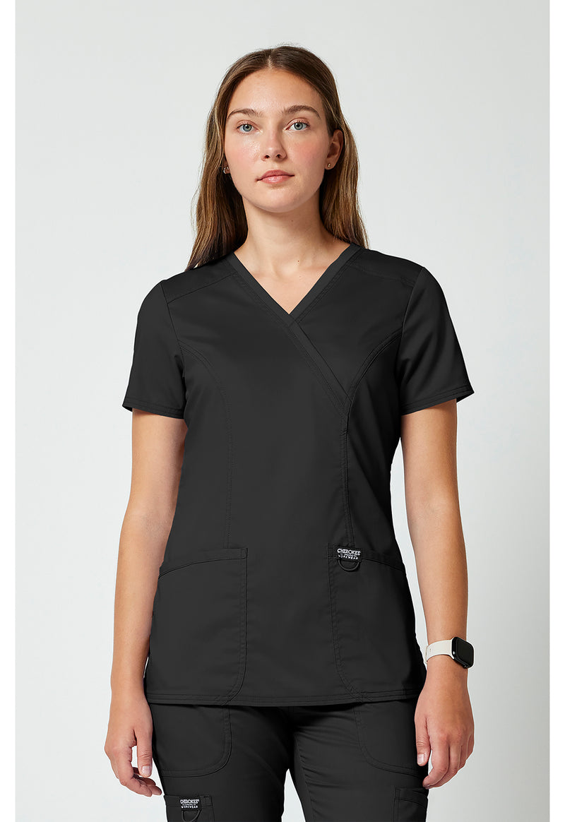 Black - Cherokee WW Revolution Women Scrub Top - Front View