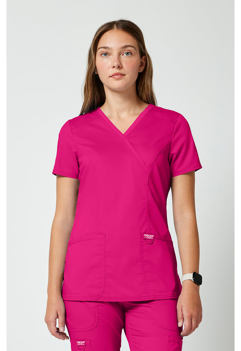 Electric Pink - Cherokee WW Revolution Women Scrub Top - Front View