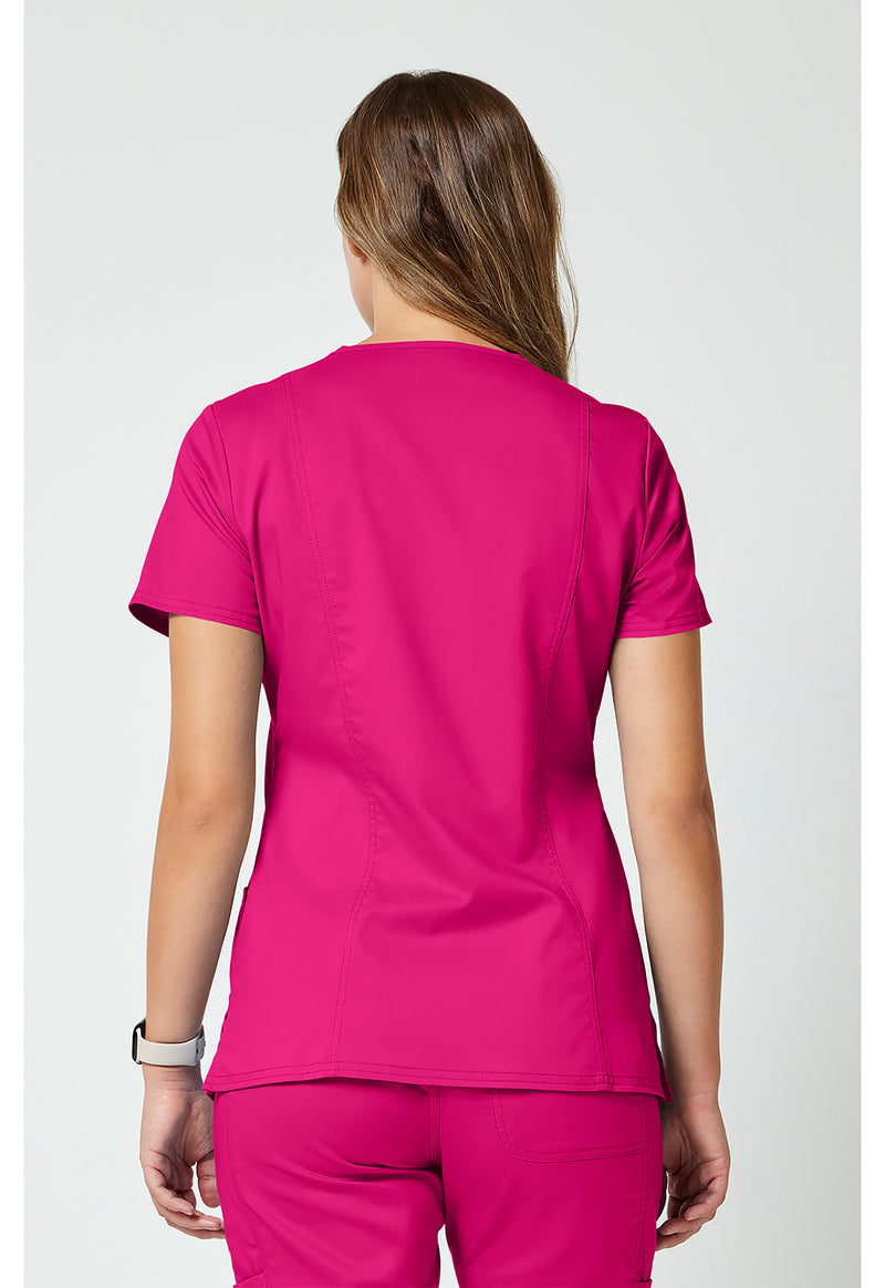 Electric Pink - Cherokee WW Revolution Women Scrub Top - Back View