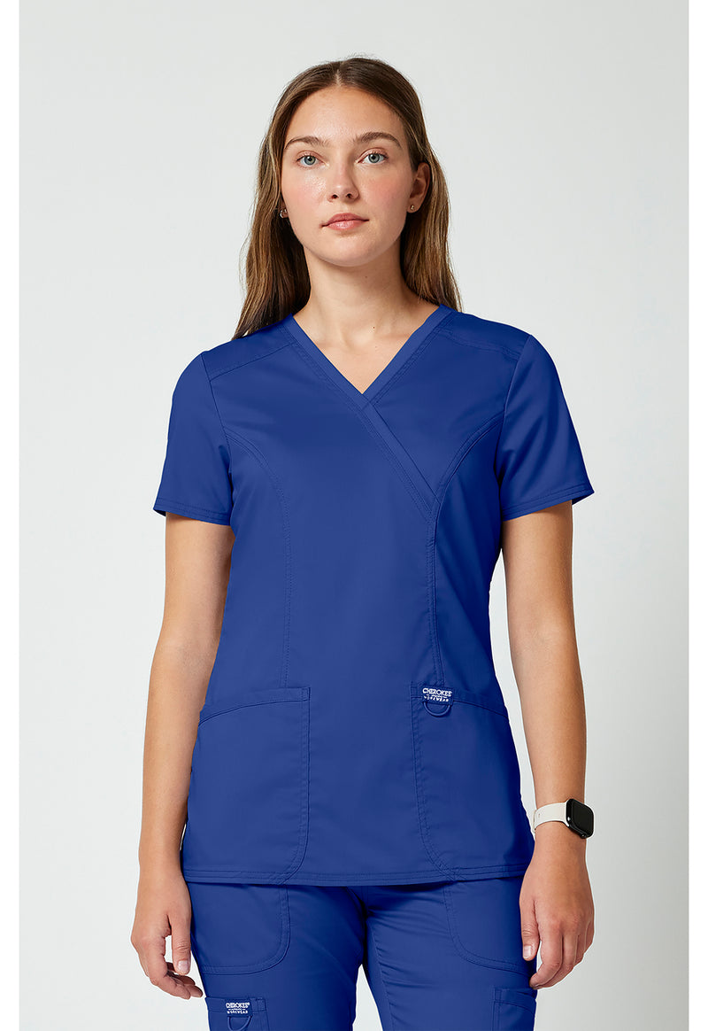 Galaxy Blue - Cherokee WW Revolution Women Scrub Top - Front View