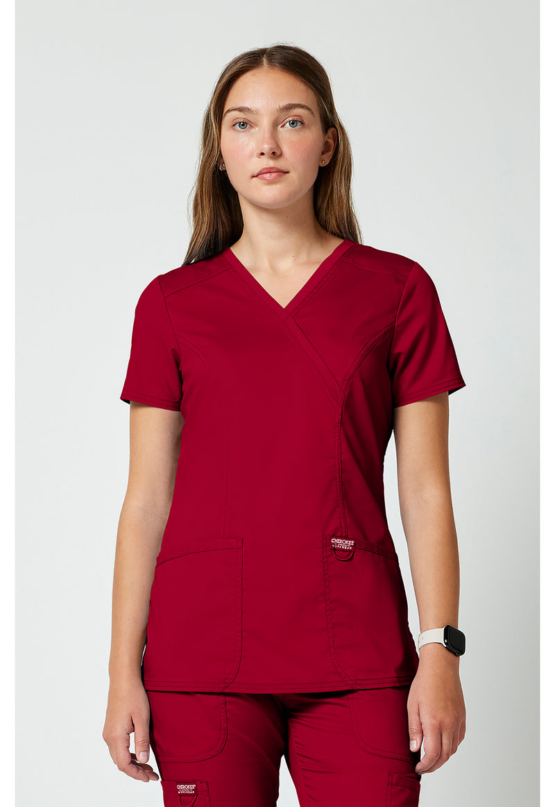 Red - Cherokee WW Revolution Women Scrub Top - Front View