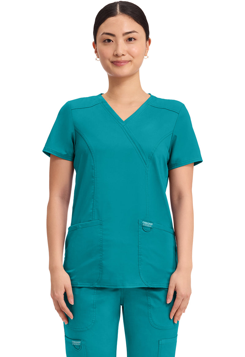 Teal Blue - Cherokee WW Revolution Women Scrub Top - Front View