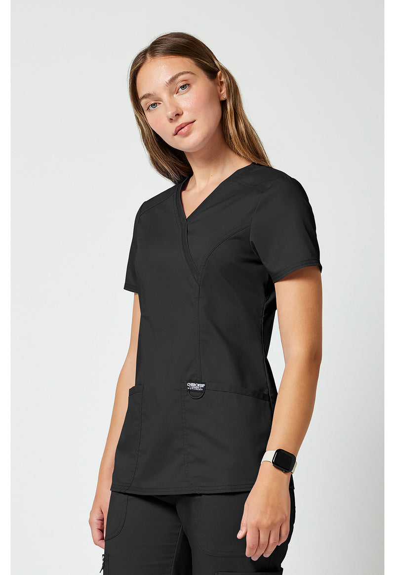 Black - Cherokee Cherokee WW Revolution Women's Scrub Top - Left Side View