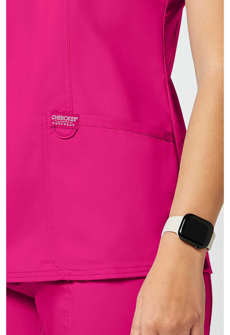 Electric Pink - Cherokee Cherokee WW Revolution Women's Scrub Top - Detail 3 View