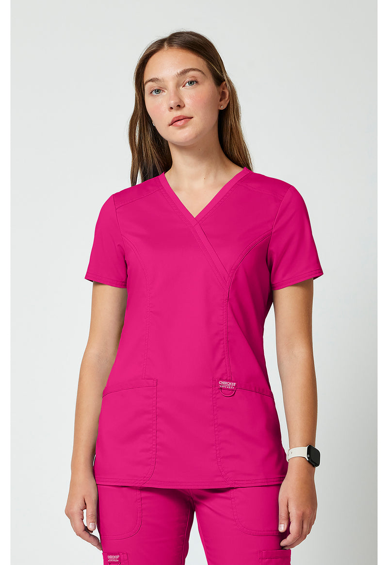 Electric Pink - Cherokee Cherokee WW Revolution Women's Scrub Top - Detail 4 View