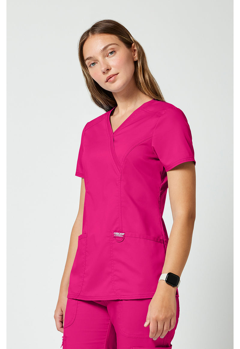 Electric Pink - Cherokee Cherokee WW Revolution Women's Scrub Top - Left Side View