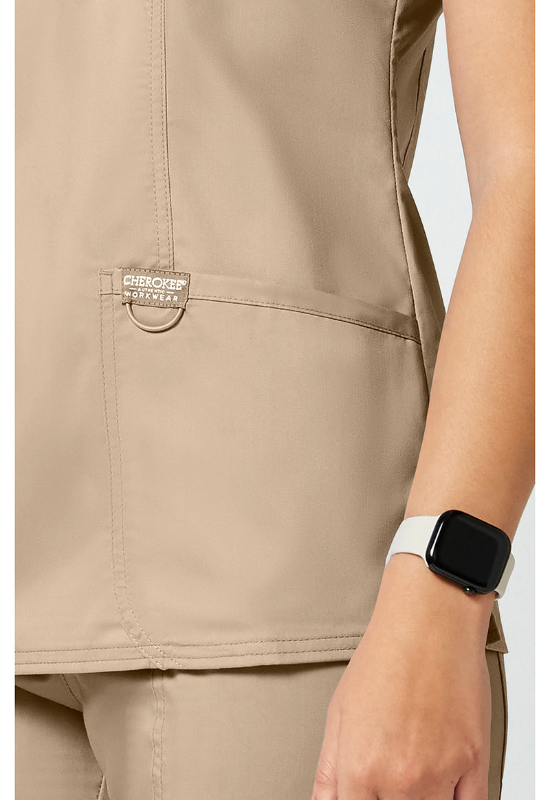 Khaki - Cherokee Cherokee WW Revolution Women's Scrub Top - Detail 3 View