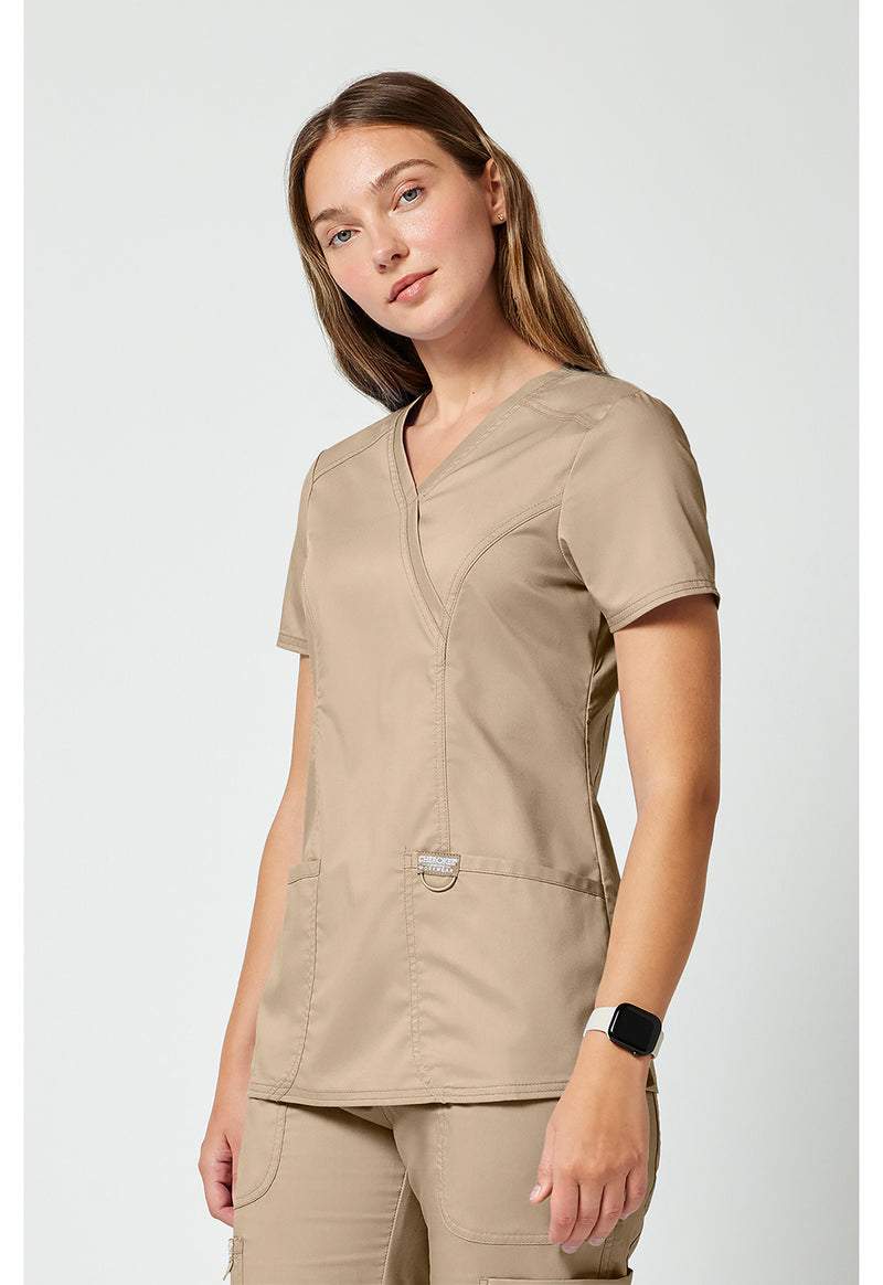 Khaki - Cherokee Cherokee WW Revolution Women's Scrub Top - Left Side View