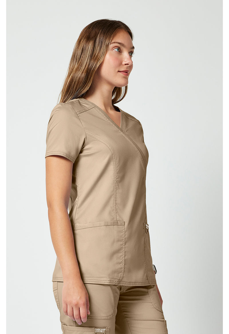 Khaki - Cherokee Cherokee WW Revolution Women's Scrub Top - Right Side View