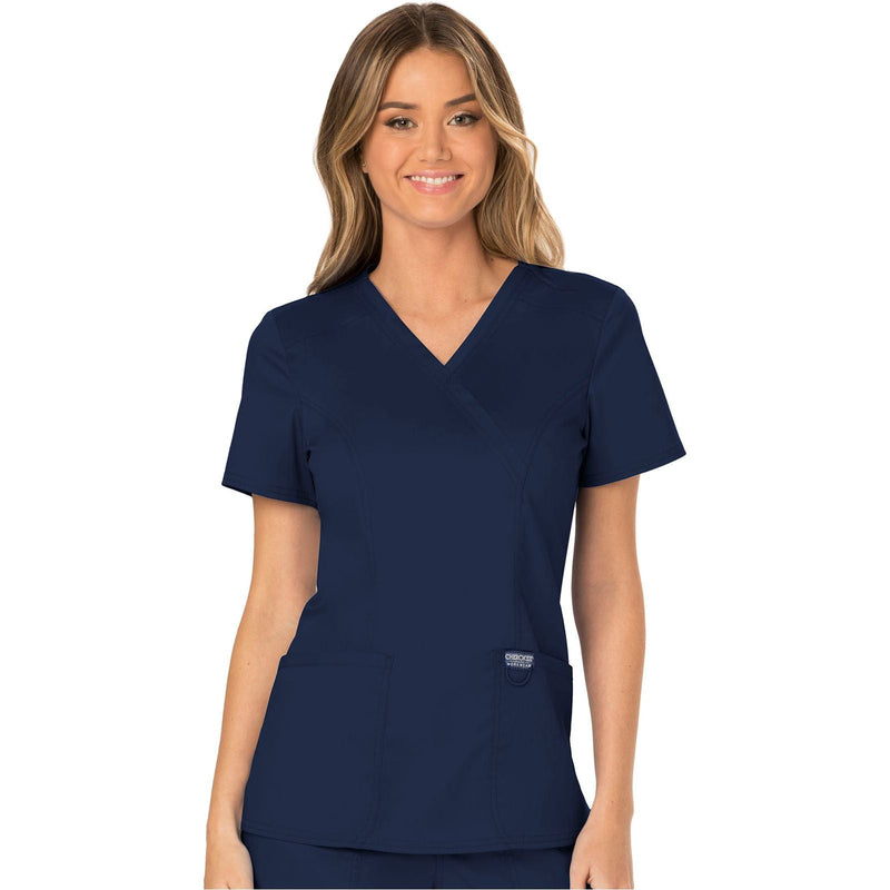 navy - Mock Wrap Top