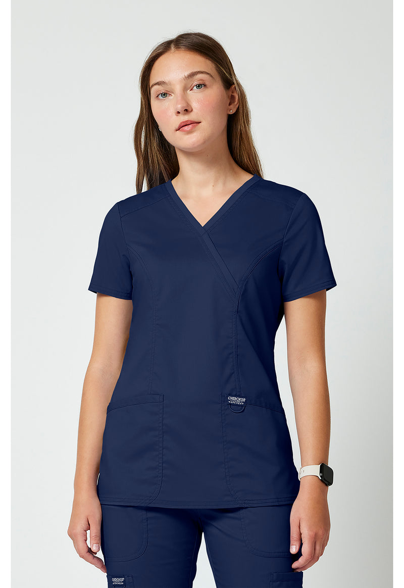 Navy - Cherokee Cherokee WW Revolution Women's Scrub Top - Detail 4 View