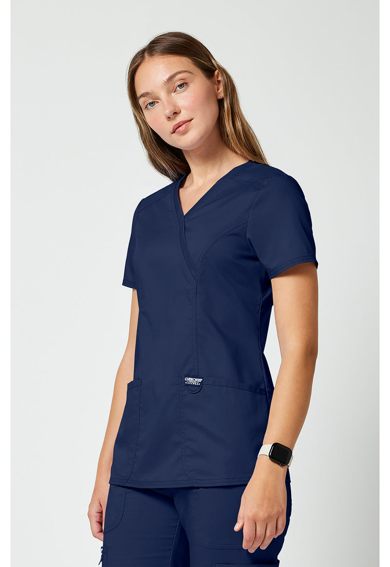 Navy - Cherokee Cherokee WW Revolution Women's Scrub Top - Left Side View