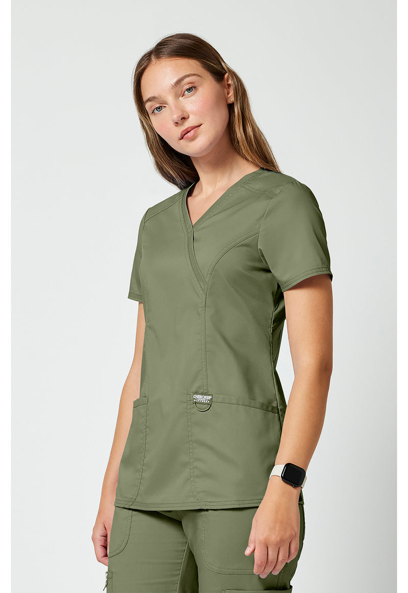 Olive - Cherokee Cherokee WW Revolution Women's Scrub Top - Left Side View