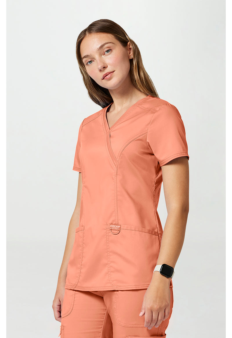 Papaya Juice - Cherokee Cherokee WW Revolution Women's Scrub Top - Left Side View
