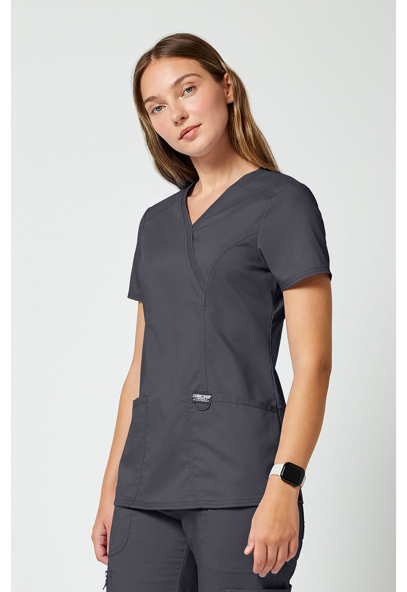 Pewter - Cherokee Cherokee WW Revolution Women's Scrub Top - Left Side View