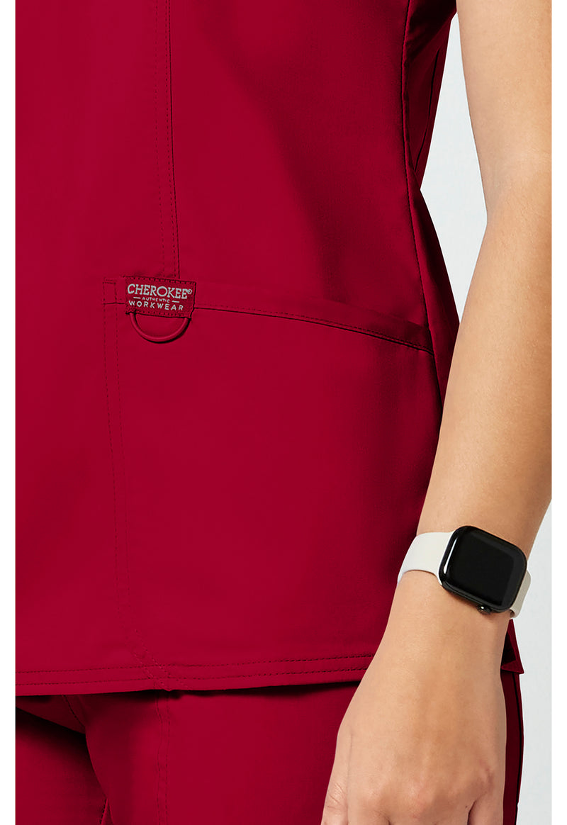 Red - Cherokee Cherokee WW Revolution Women's Scrub Top - Detail 3 View