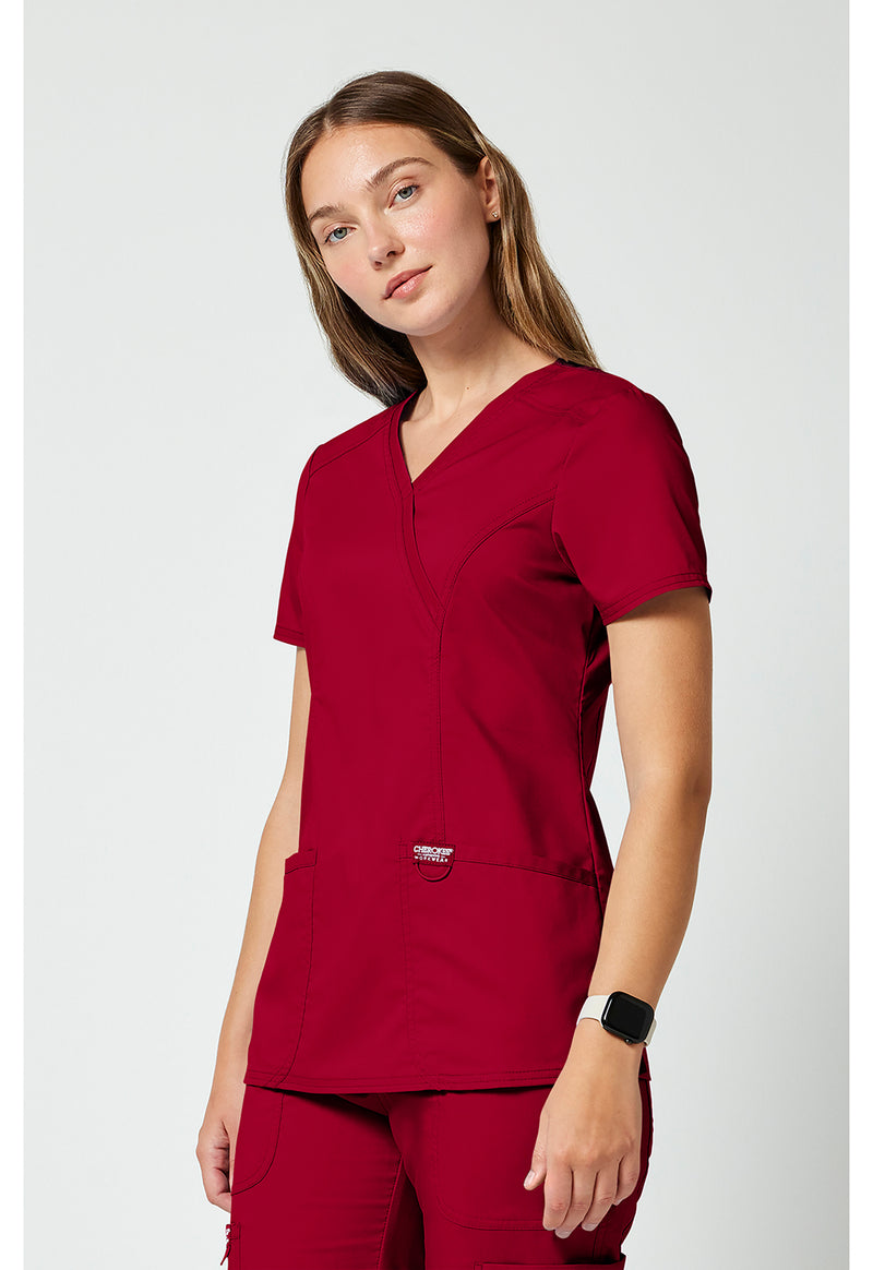 Red - Cherokee Cherokee WW Revolution Women's Scrub Top - Left Side View