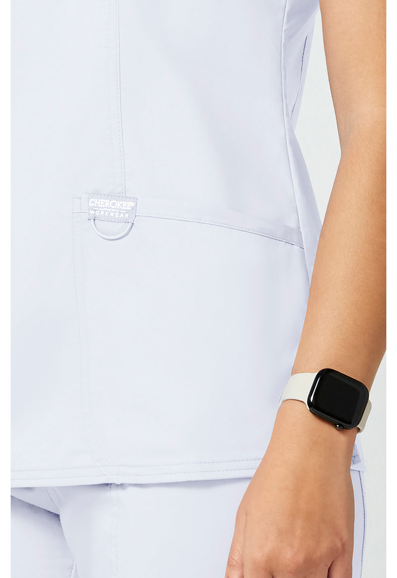 White - Cherokee Cherokee WW Revolution Women's Scrub Top - Detail 3 View
