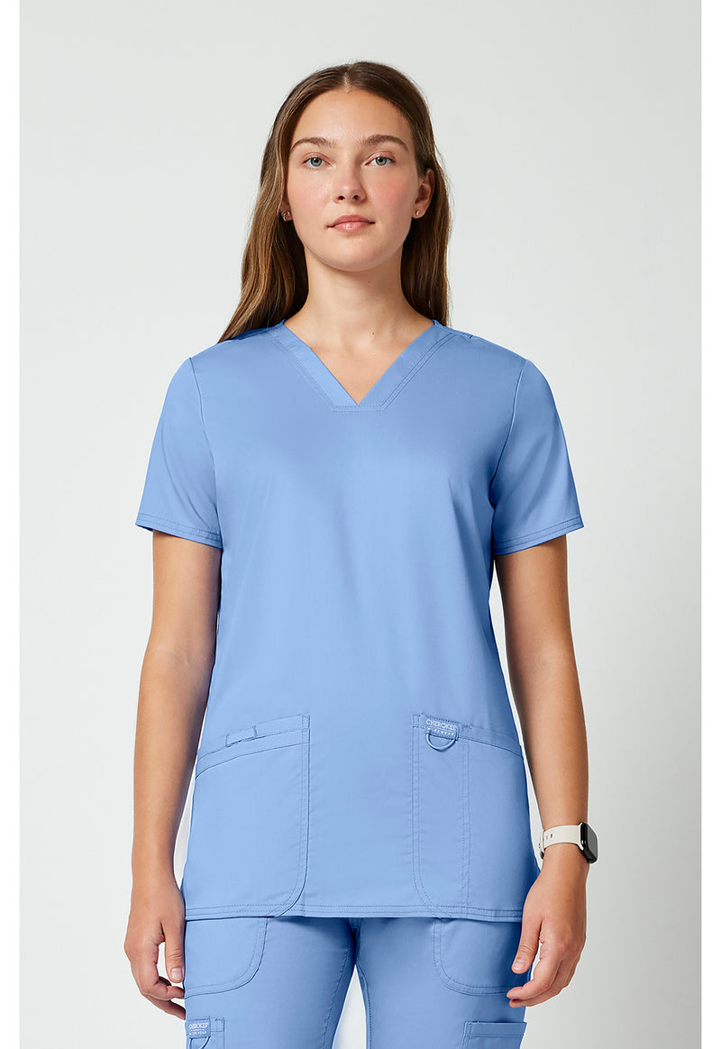 Ciel Blue - Cherokee WW Revolution Women Scrub Top - Front View