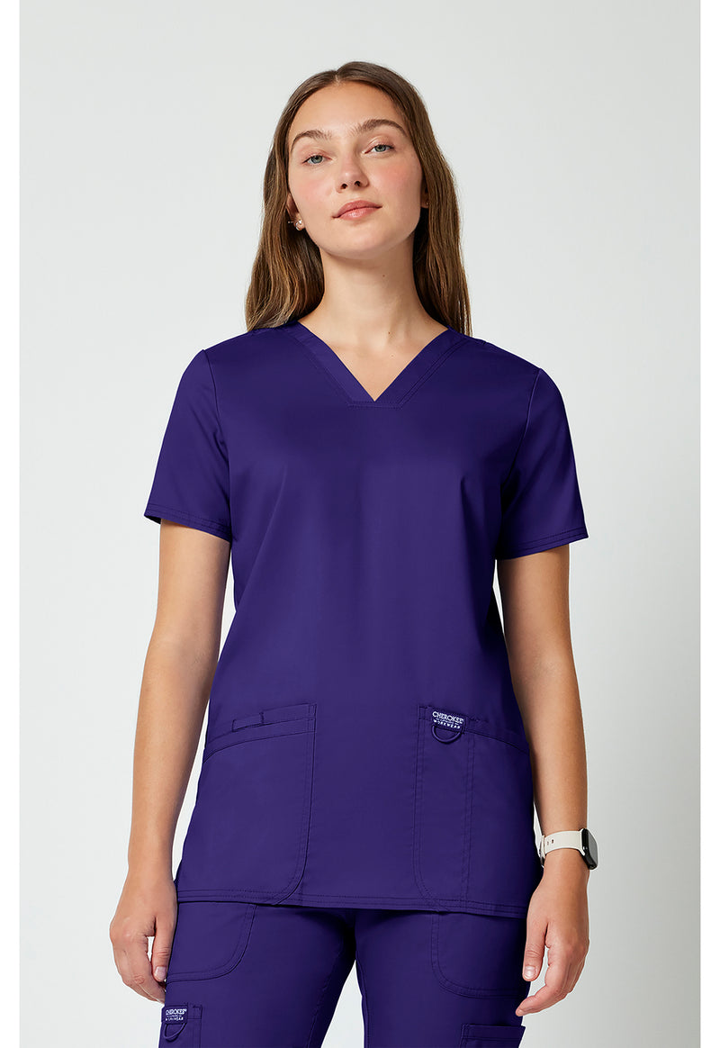 Grape - Cherokee WW Revolution Women Scrub Top - Front View