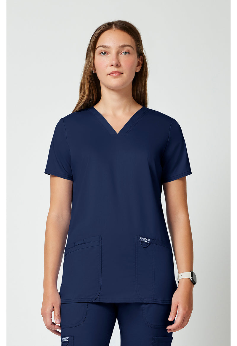 Navy - Cherokee WW Revolution Women Scrub Top - Front View