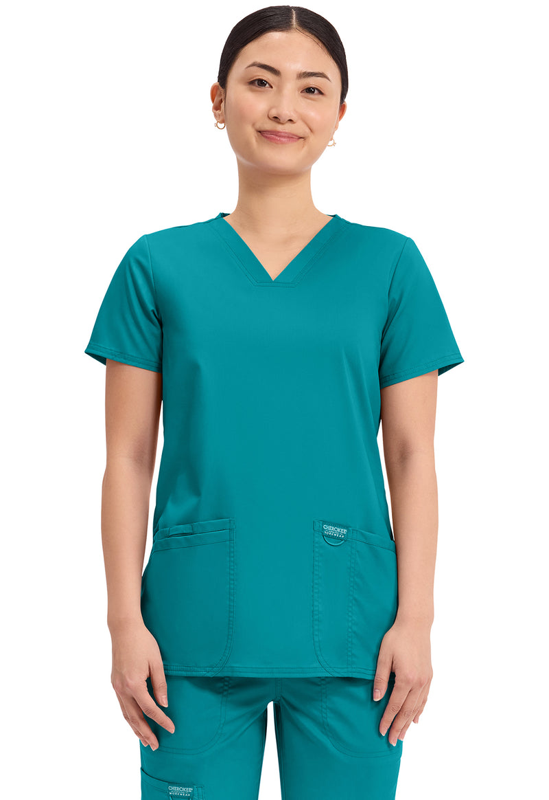 Teal Blue - Cherokee WW Revolution Women Scrub Top - Front View