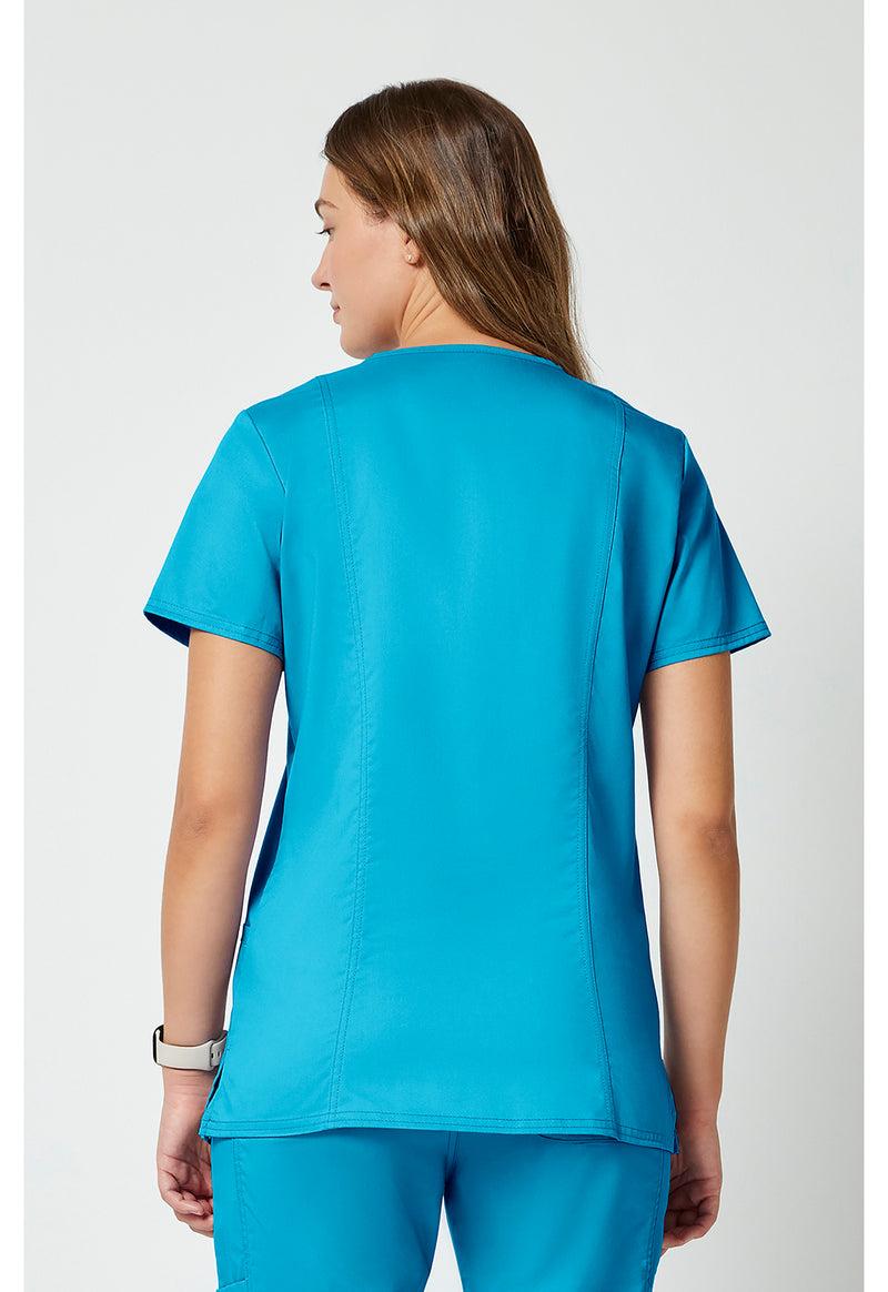 Turquoise - Cherokee WW Revolution Women Scrub Top - Back View