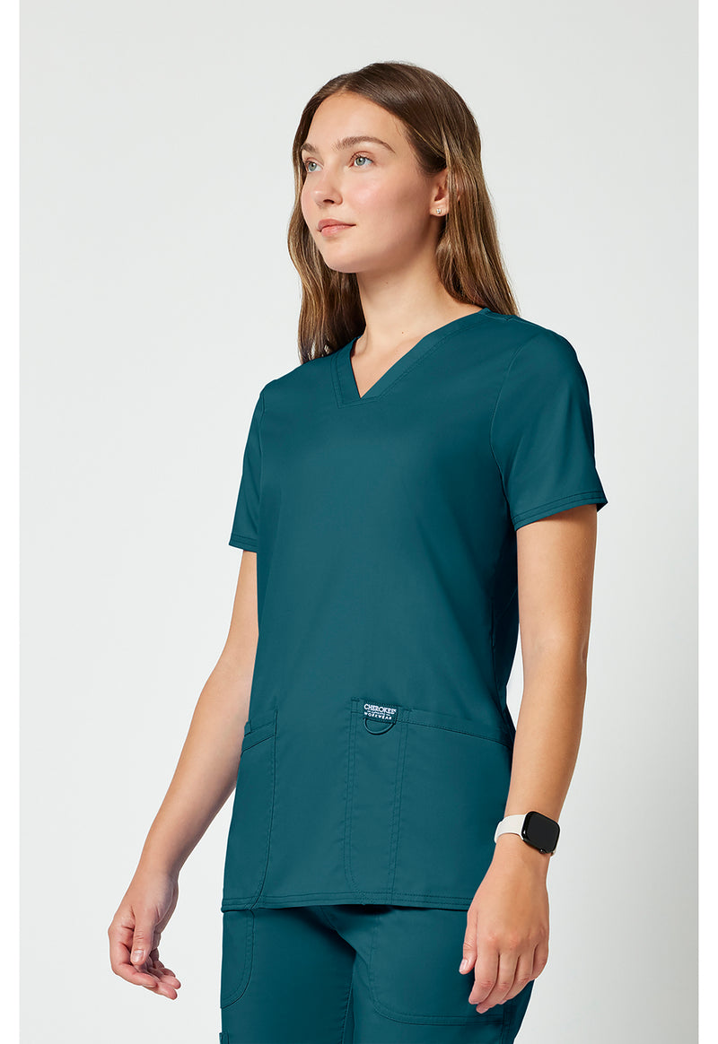 Caribbean Blue - Cherokee Cherokee WW Revolution Women's Scrub Top - Left Side View