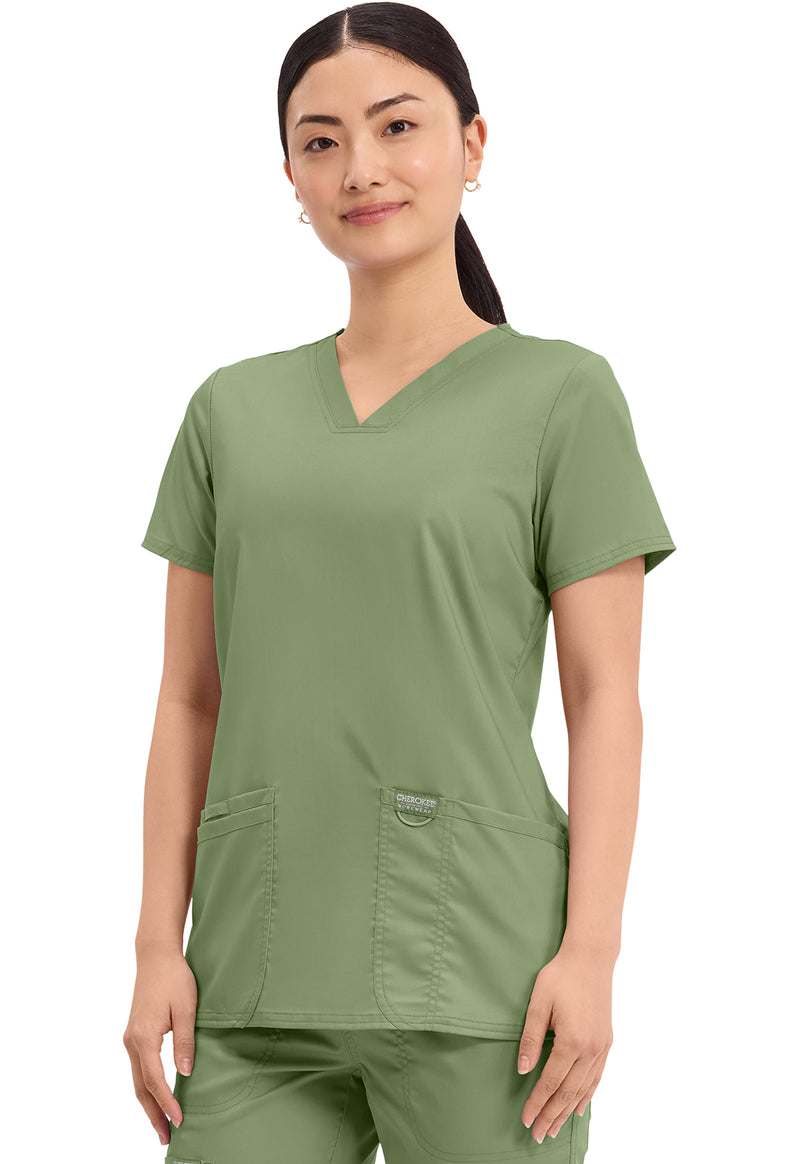 Celery Green - Cherokee Cherokee WW Revolution Women's Scrub Top - Left Side View