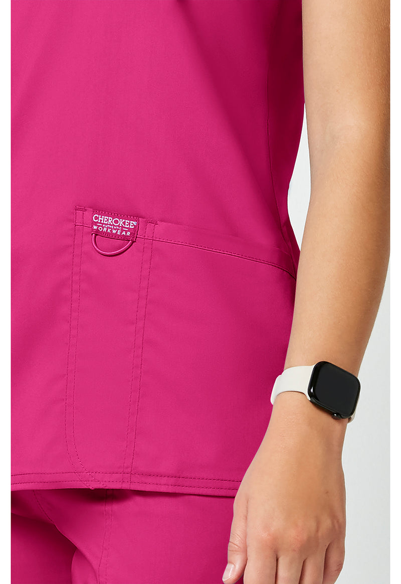 Electric Pink - Cherokee Cherokee WW Revolution Women's Scrub Top - Detail 4 View