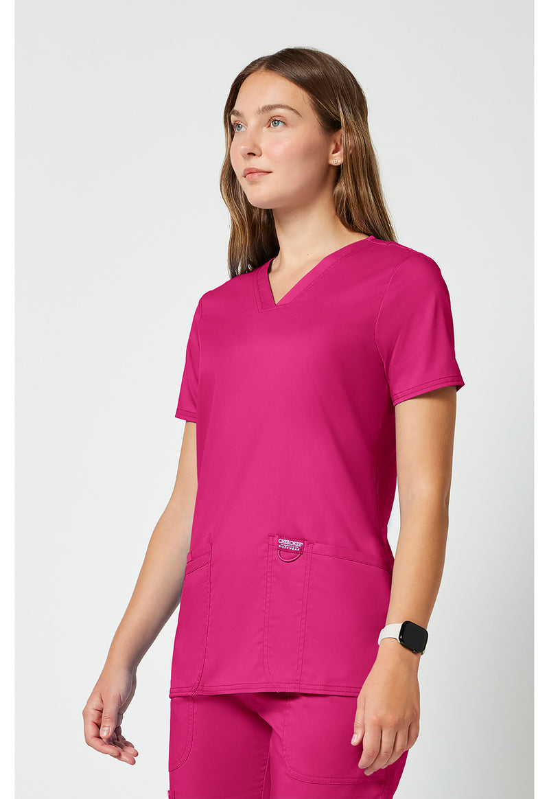 Electric Pink - Cherokee Cherokee WW Revolution Women's Scrub Top - Left Side View